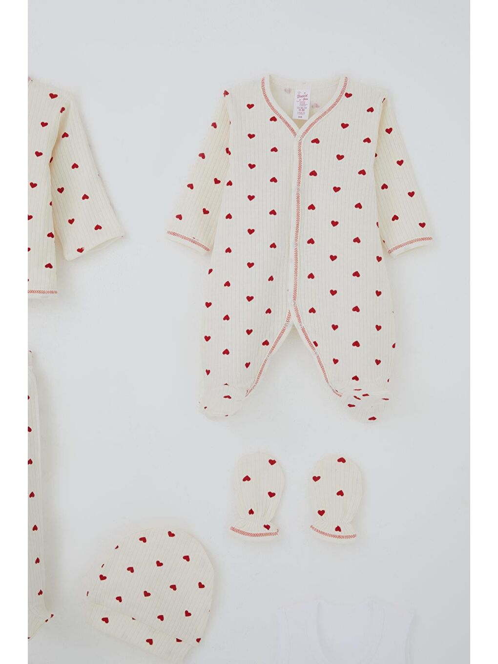 Kız Bebek Hastane Çıkışı 8 Li Kalp Desenli Ekru (0-3 Ay)-3