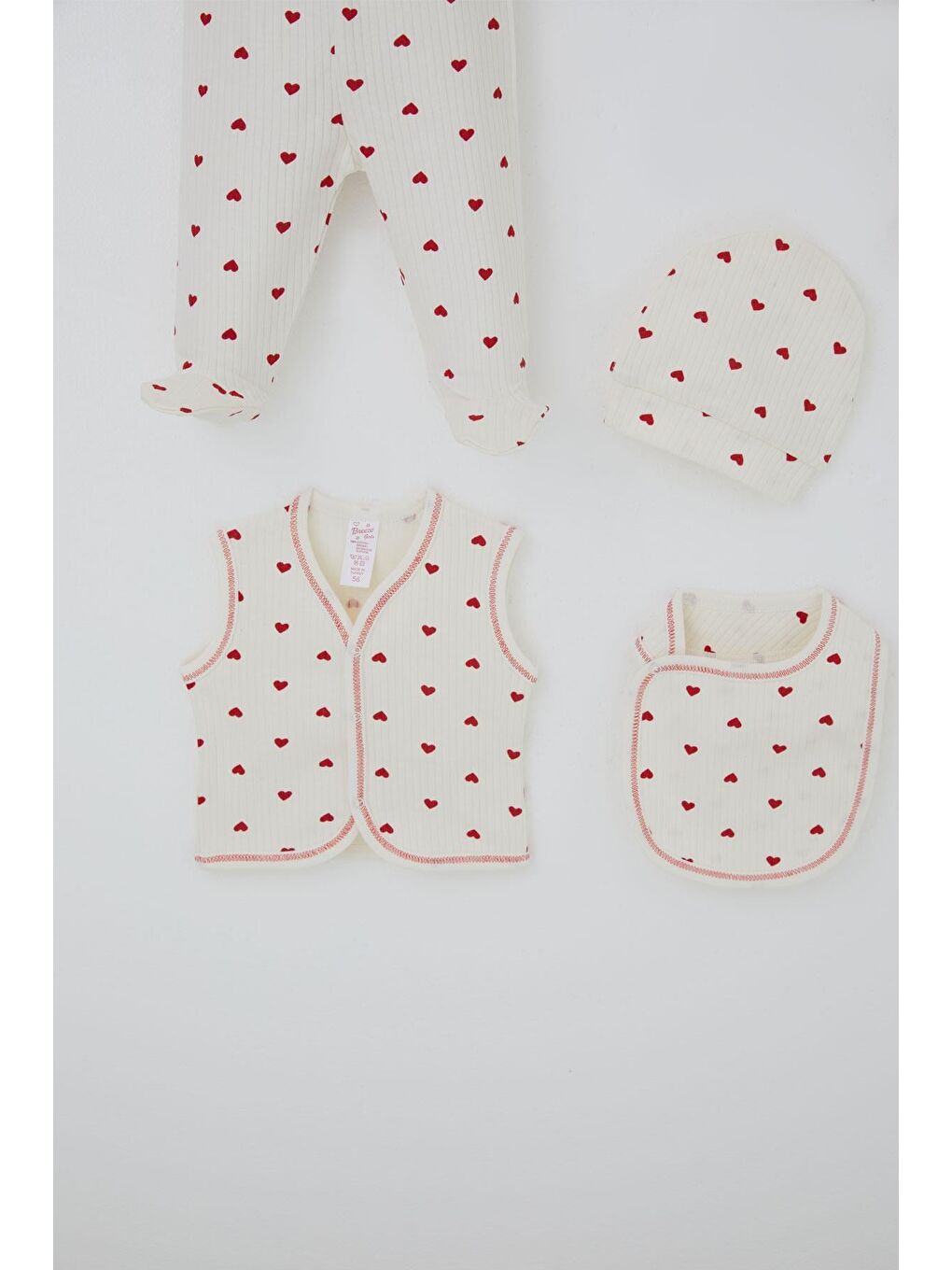 Kız Bebek Hastane Çıkışı 8 Li Kalp Desenli Ekru (0-3 Ay)-4
