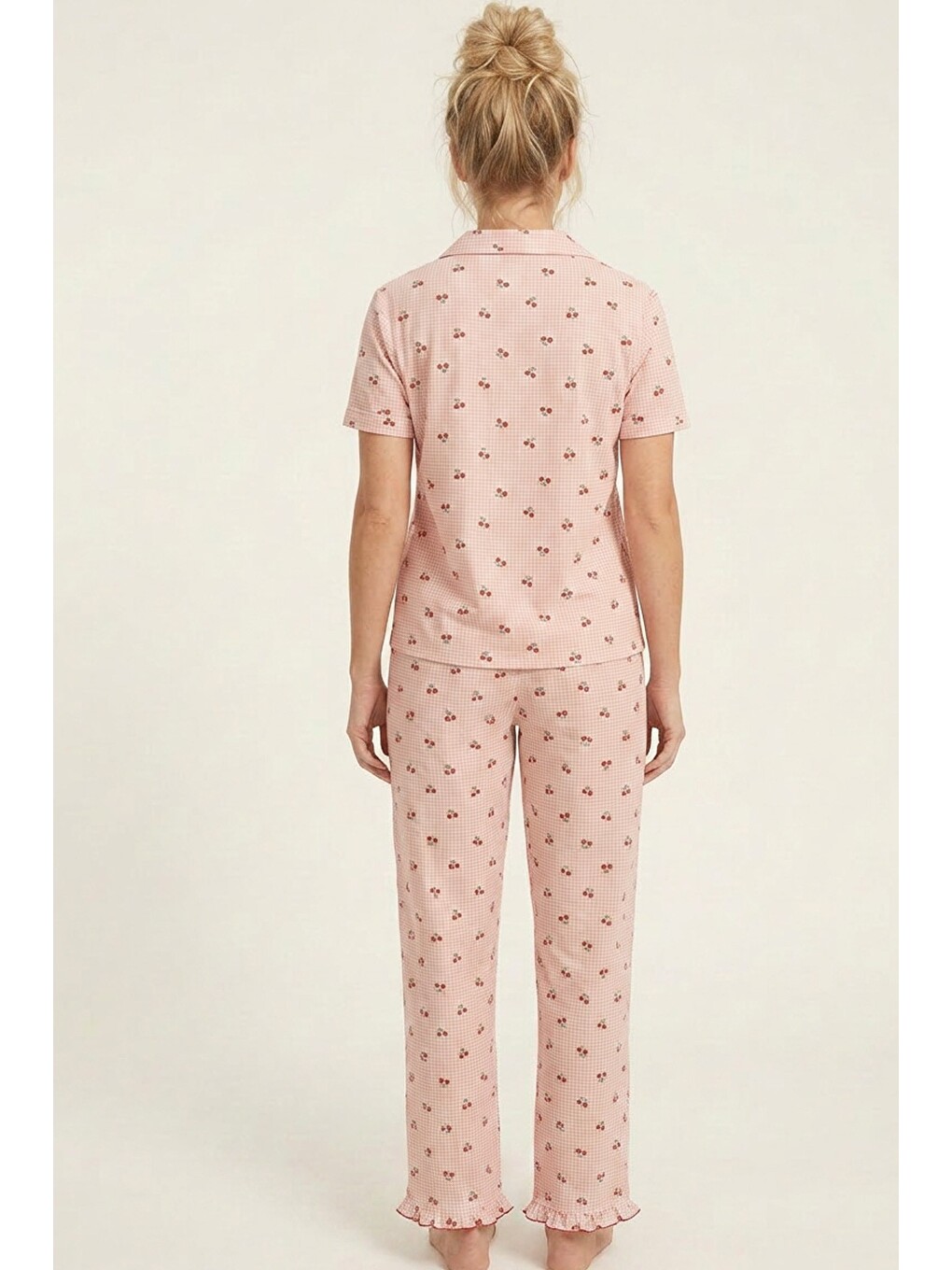 Pembe İnce Soft Örme Mevsimlik Düğmeli Pijama Takımı 8043-2
