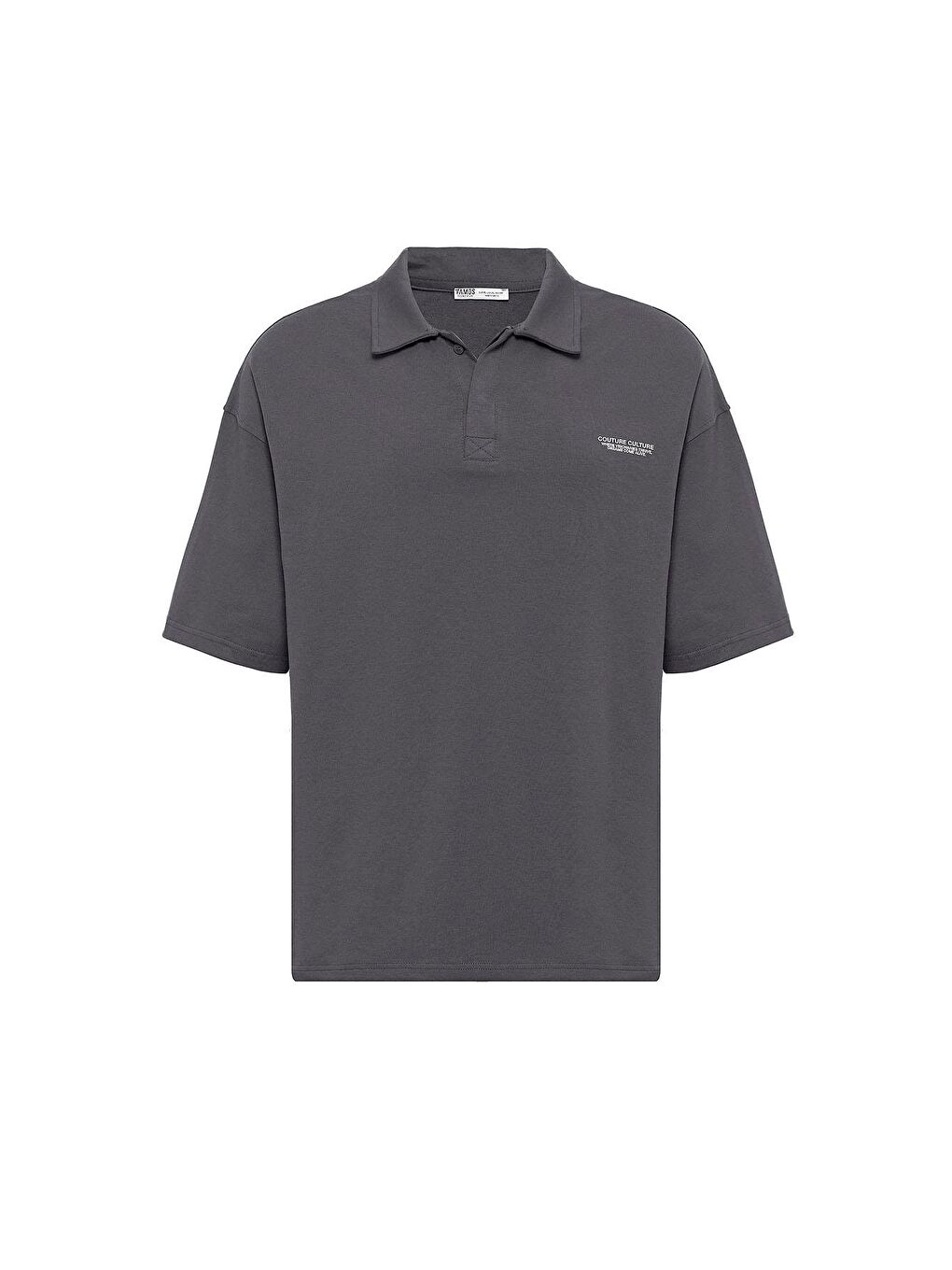 Gri Polo Yaka Oversize Tişört Füme-1