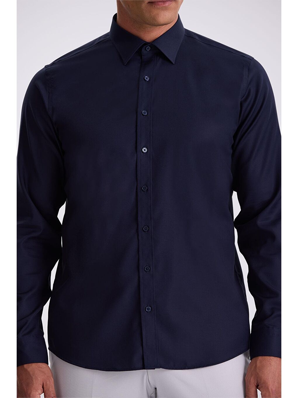 Lacivert Comfort Fit Ütü Gerektirmeyen %100 Pamuk Non İron Gömlek-2