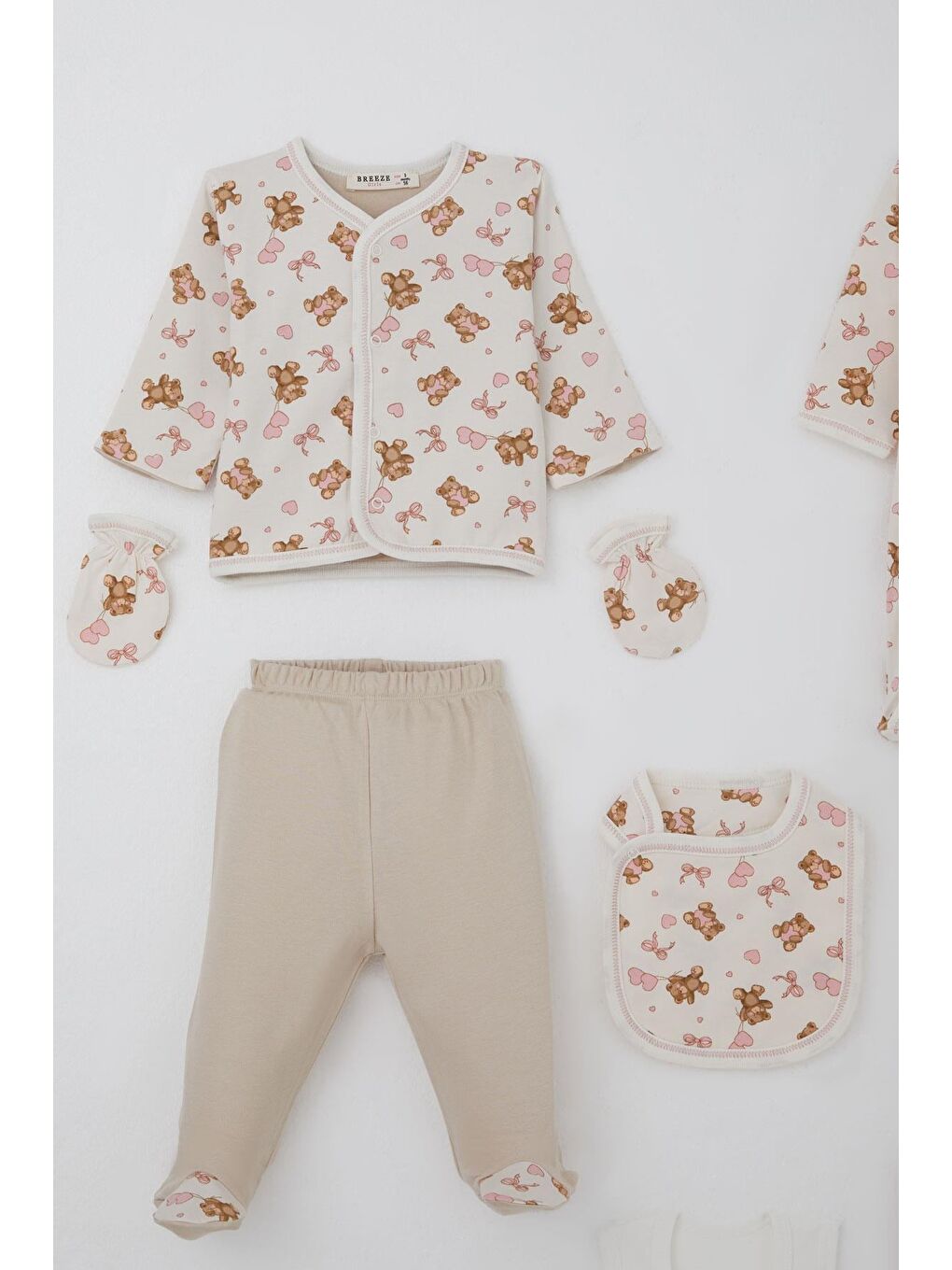 Kız Bebek Hastane Çıkışı 8 Li Sevimli Balonlu Ayıcık Desenli Ekru (0-3 Ay)-2