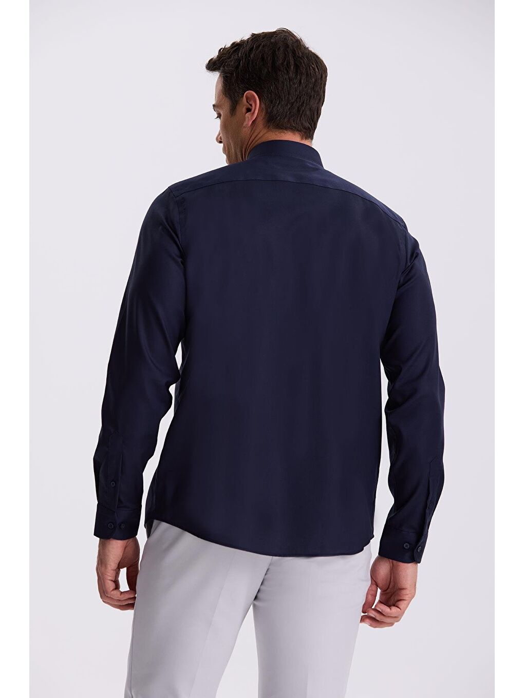 Lacivert Comfort Fit Ütü Gerektirmeyen %100 Pamuk Non İron Gömlek-3