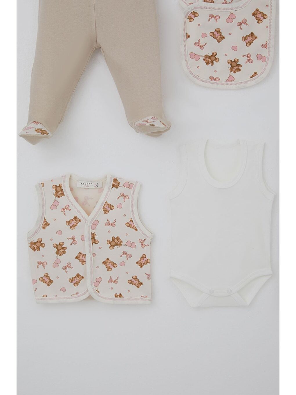 Kız Bebek Hastane Çıkışı 8 Li Sevimli Balonlu Ayıcık Desenli Ekru (0-3 Ay)-4