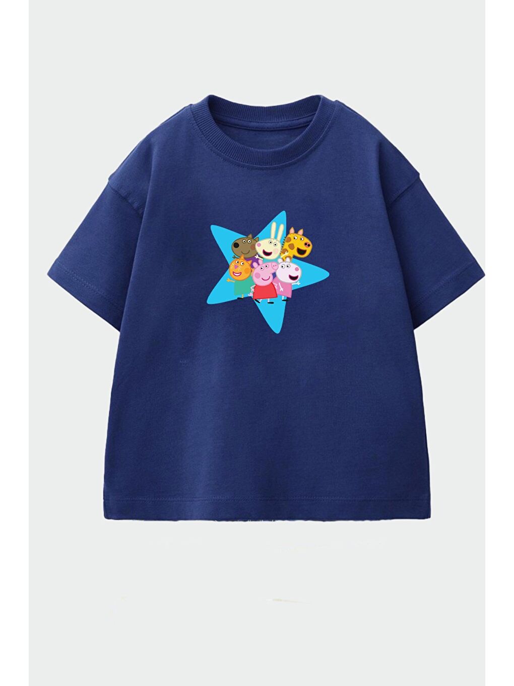 Lacivert Kız Çocuk Pamuklu Bisiklet Yaka T-Shirt