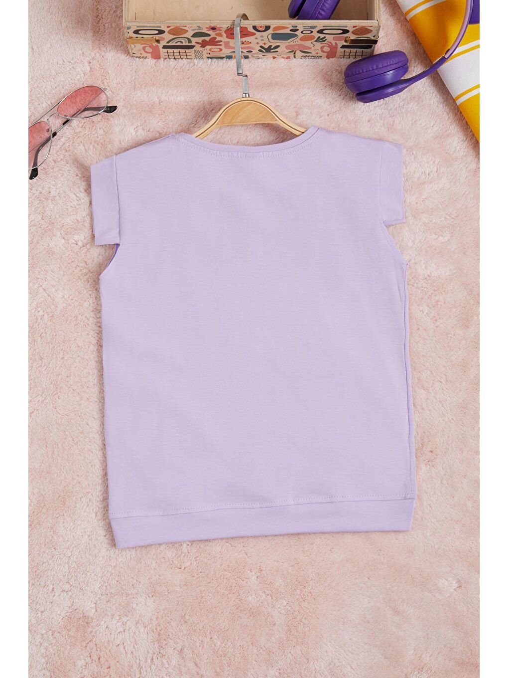 Lila  Nakışlı Kız Çocuk Tişört 15569-2