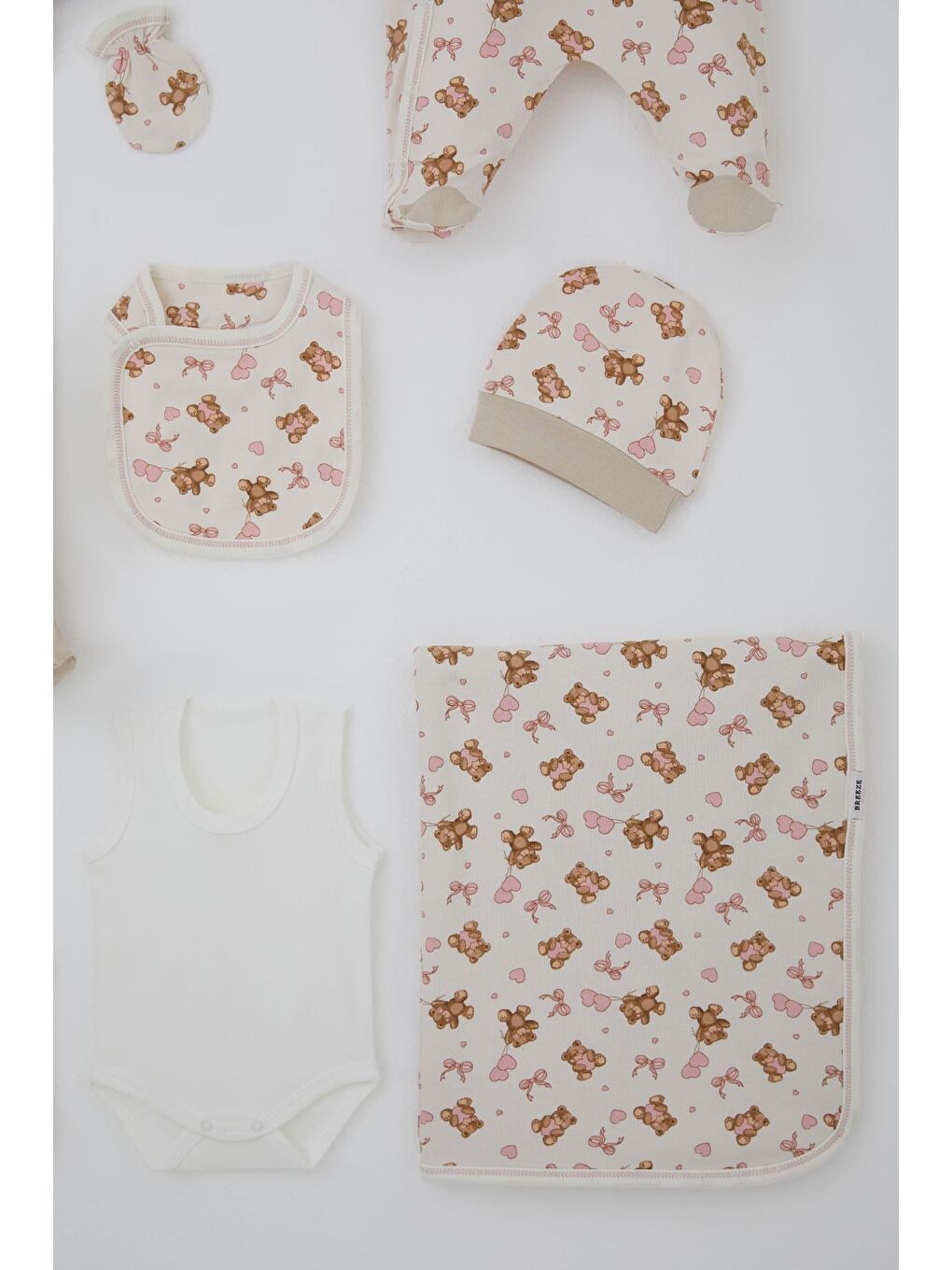 Kız Bebek Hastane Çıkışı 8 Li Sevimli Balonlu Ayıcık Desenli Ekru (0-3 Ay)-5