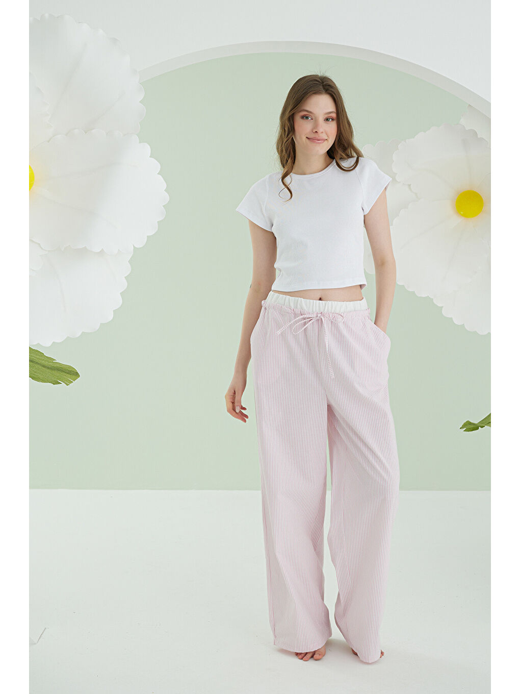 Pembe Crop Pijama Takım