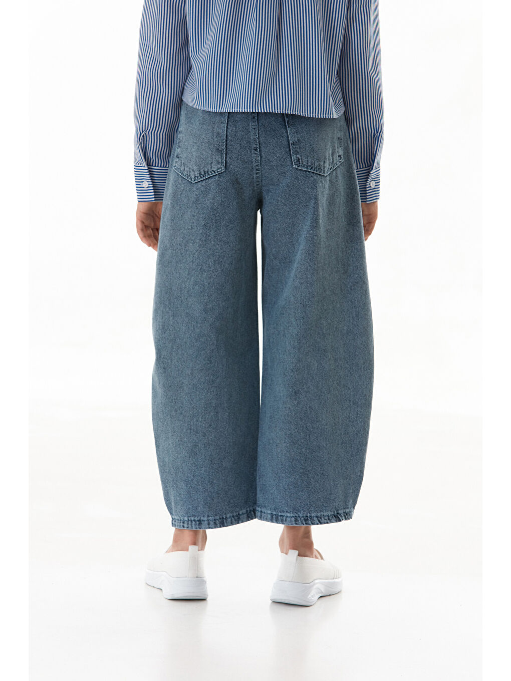 Mavi Çift Cepli Kız Çocuk Baggy Pantolon-3