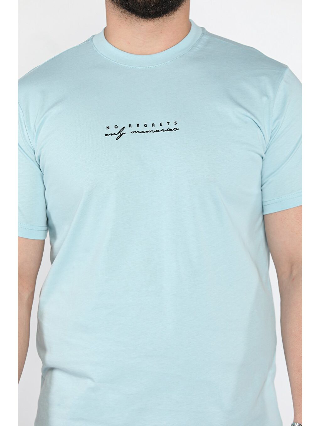 Yeşil Erkek Silikon Kabartma Yazı Baskılı Bisiklet Yaka Tişört-3