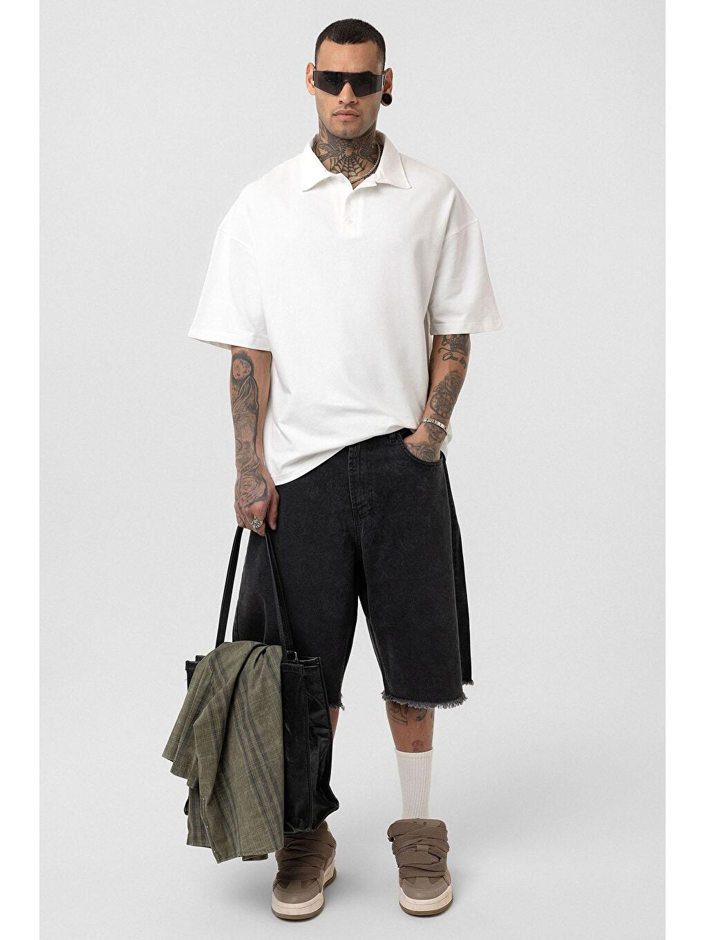 Basic Polo Yaka Oversize Tişört Ekru