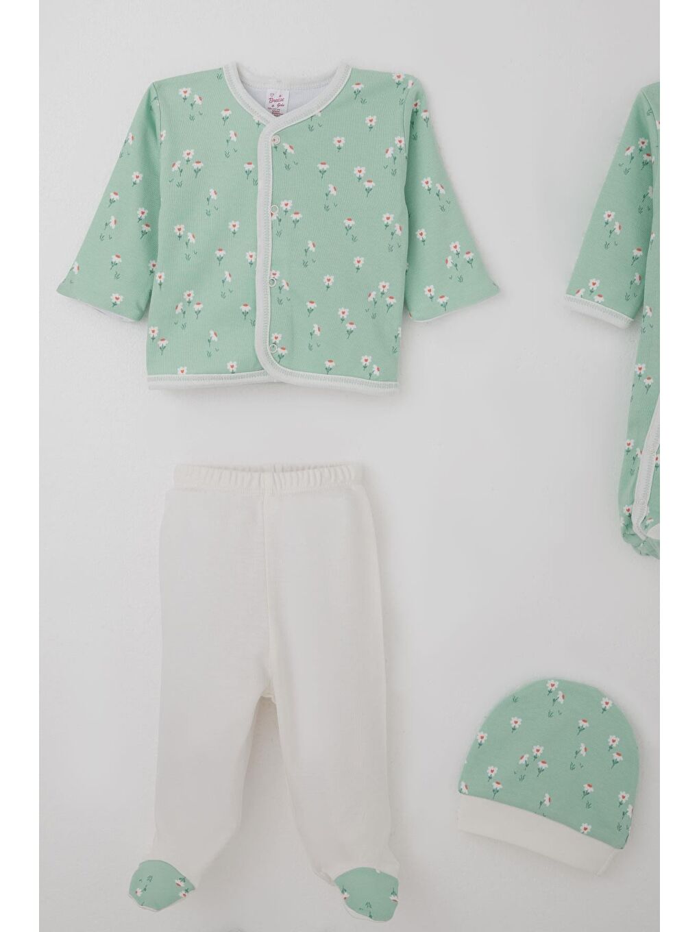 Turkuaz Kız Bebek Hastane Çıkışı 8 Li Bahar Temalı Papatya Desenli Su Yeşili (0-3 Ay)-2