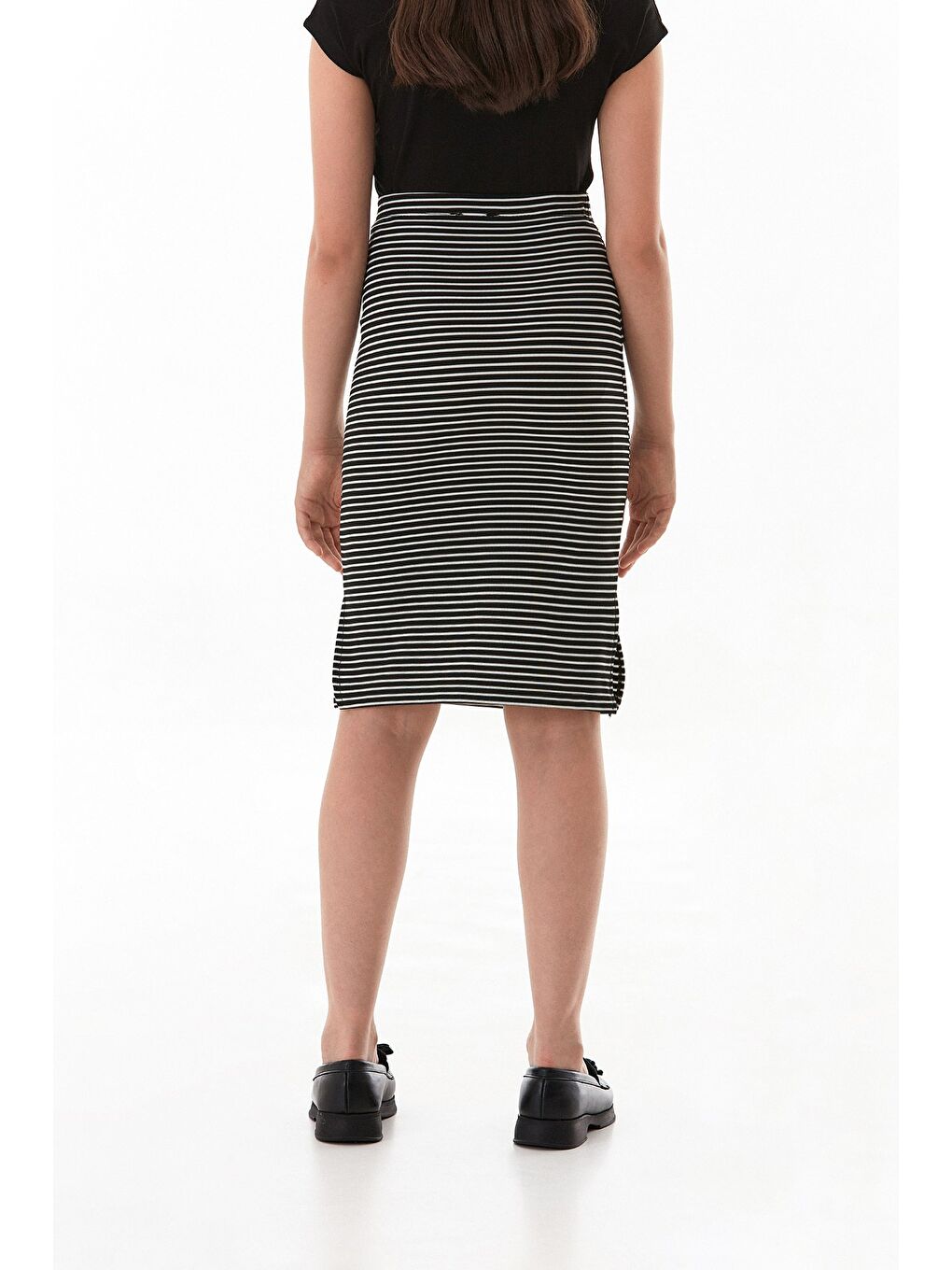 Siyah Çizgili Beli Lastikli Kız Çocuk Etek-3