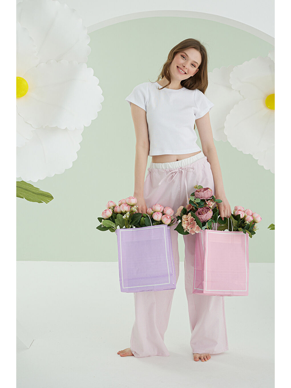 Pembe Crop Pijama Takım-3