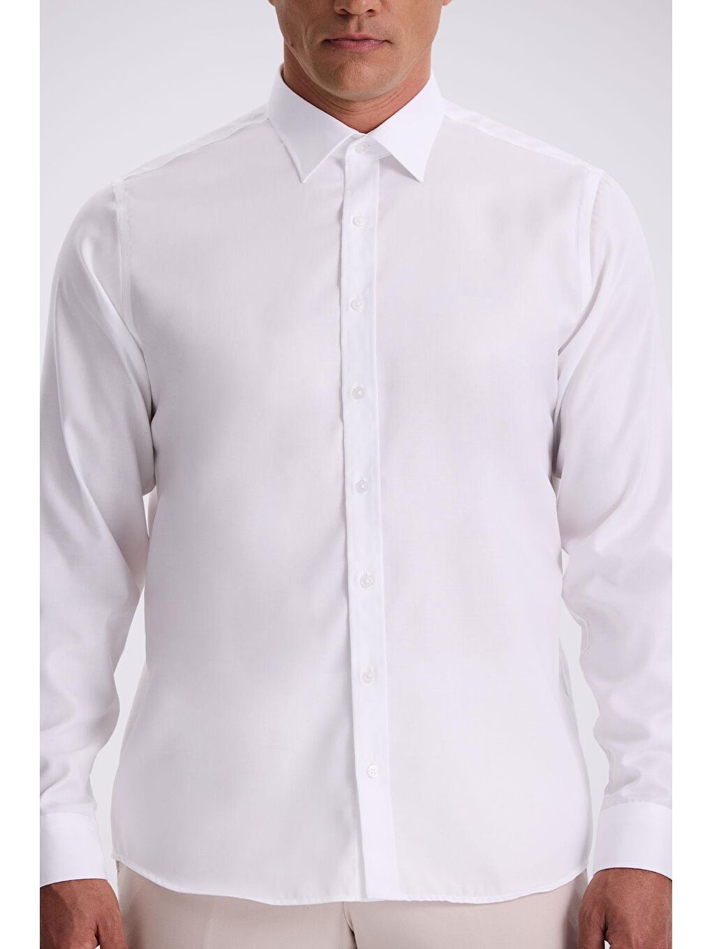 Beyaz Comfort Fit Ütü Gerektirmeyen %100 Pamuk Non İron Gömlek-2