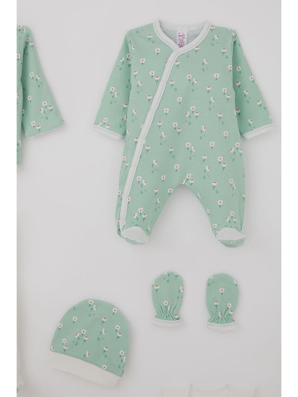 Turkuaz Kız Bebek Hastane Çıkışı 8 Li Bahar Temalı Papatya Desenli Su Yeşili (0-3 Ay)-3