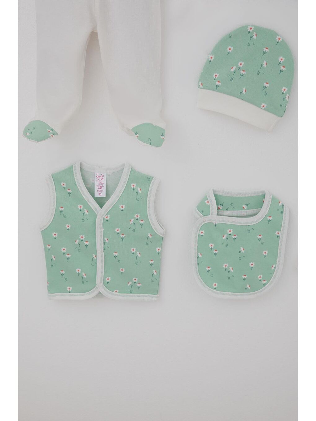 Turkuaz Kız Bebek Hastane Çıkışı 8 Li Bahar Temalı Papatya Desenli Su Yeşili (0-3 Ay)-4