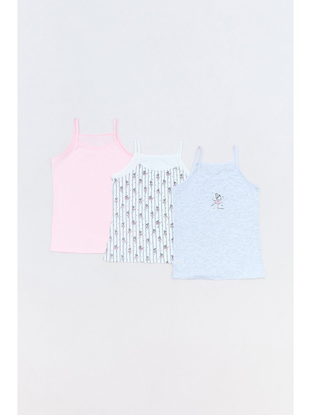 Ekru Balerin Baskılı 3 Lü Kız Çocuk Atlet