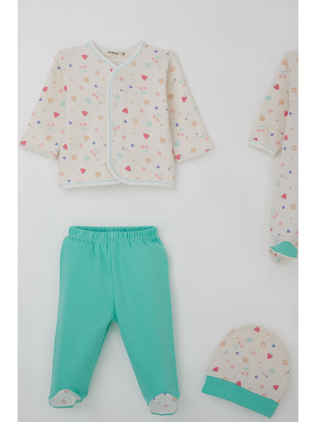 Ekru Kız Bebek Hastane Çıkışı 8 Li Çiçek Bahçesi Çilek & Kiraz Desenli Krem (0-3 Ay)-2