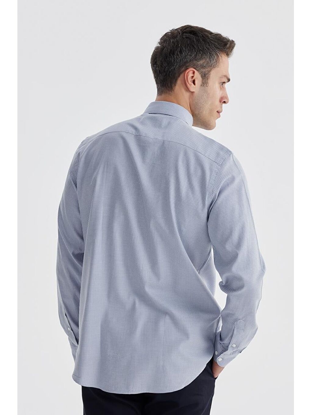 Lacivert Comfort Fit %100 Pamuk Piti Kare Gömlek-3