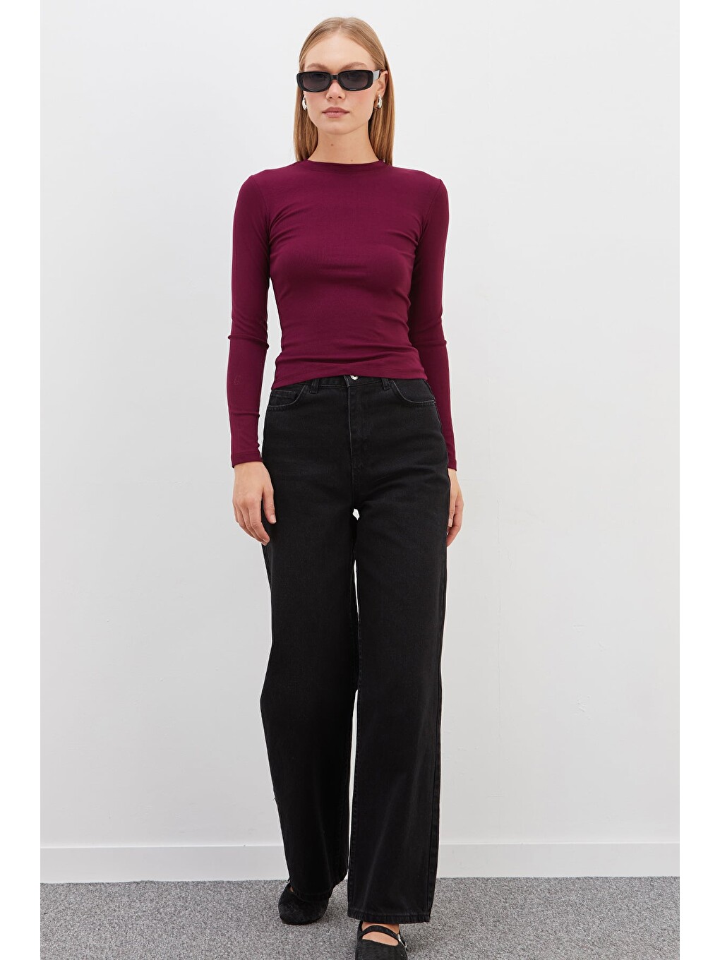 Mürdüm Basic Bisiklet Yaka Slim Fit Crop Bluz-3