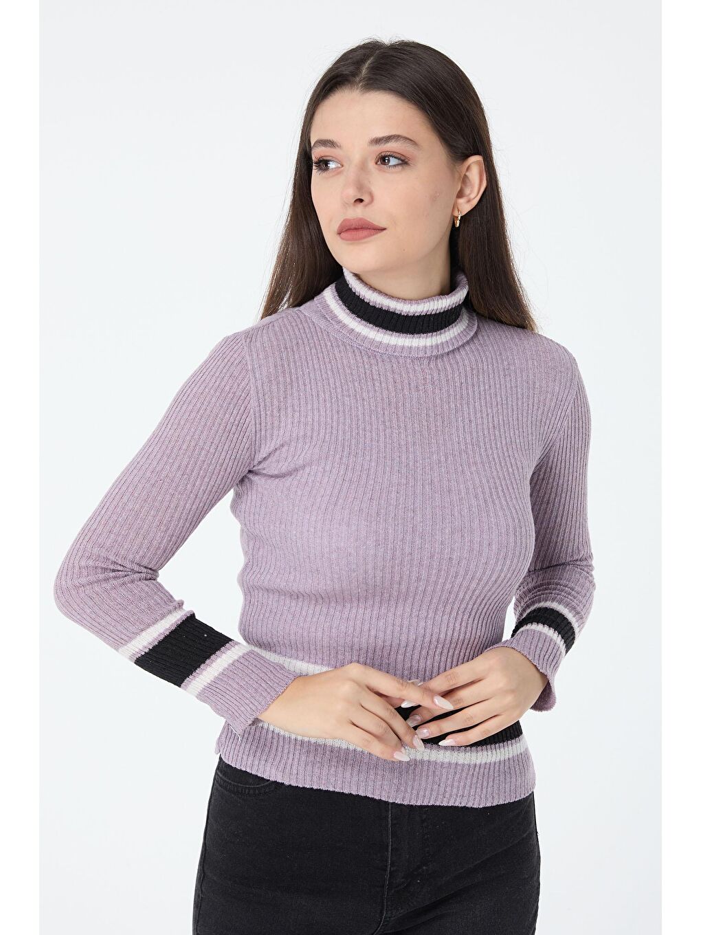 Balıkcı Yaka Kadın Lila Triko Kazak - 23530-1