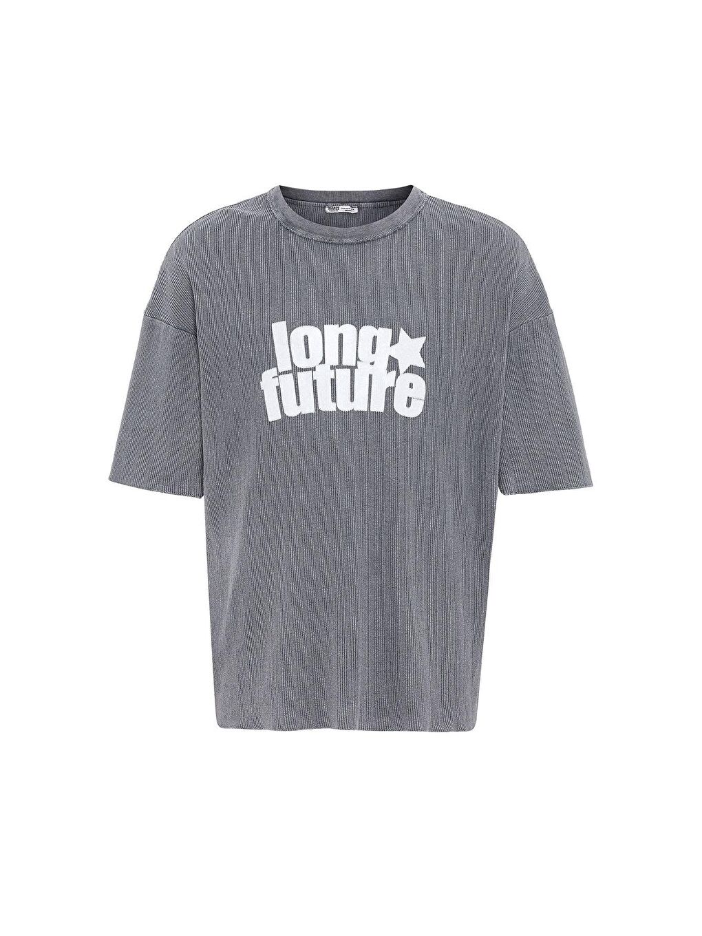 Yıkamalı Oversize Triko Tişört Gri-1