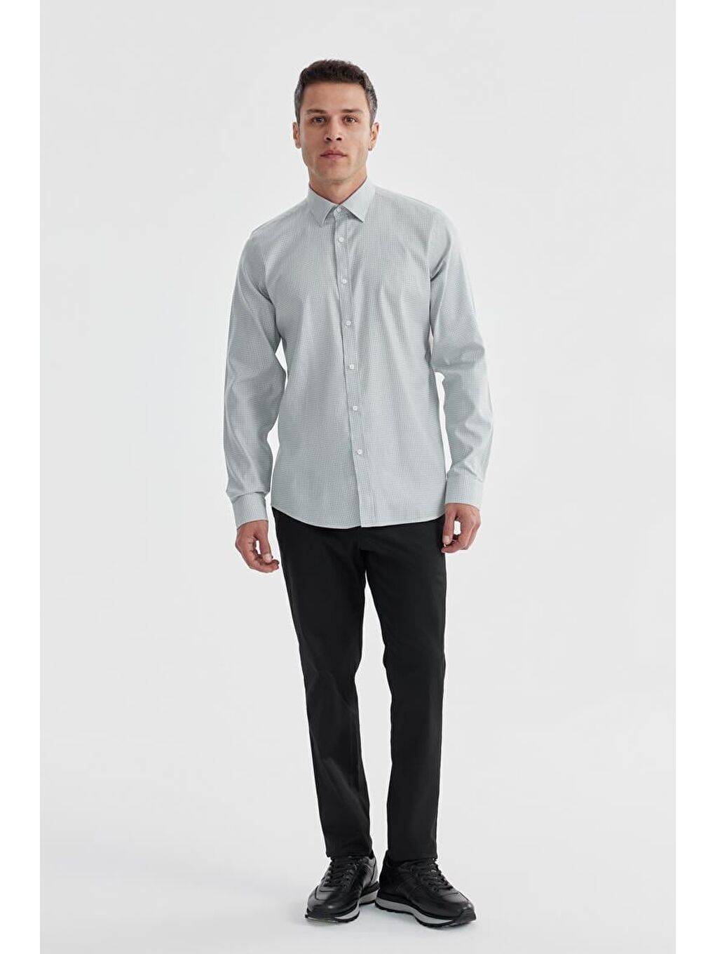 Gri Comfort Fit %100 Pamuk Piti Kare Gömlek