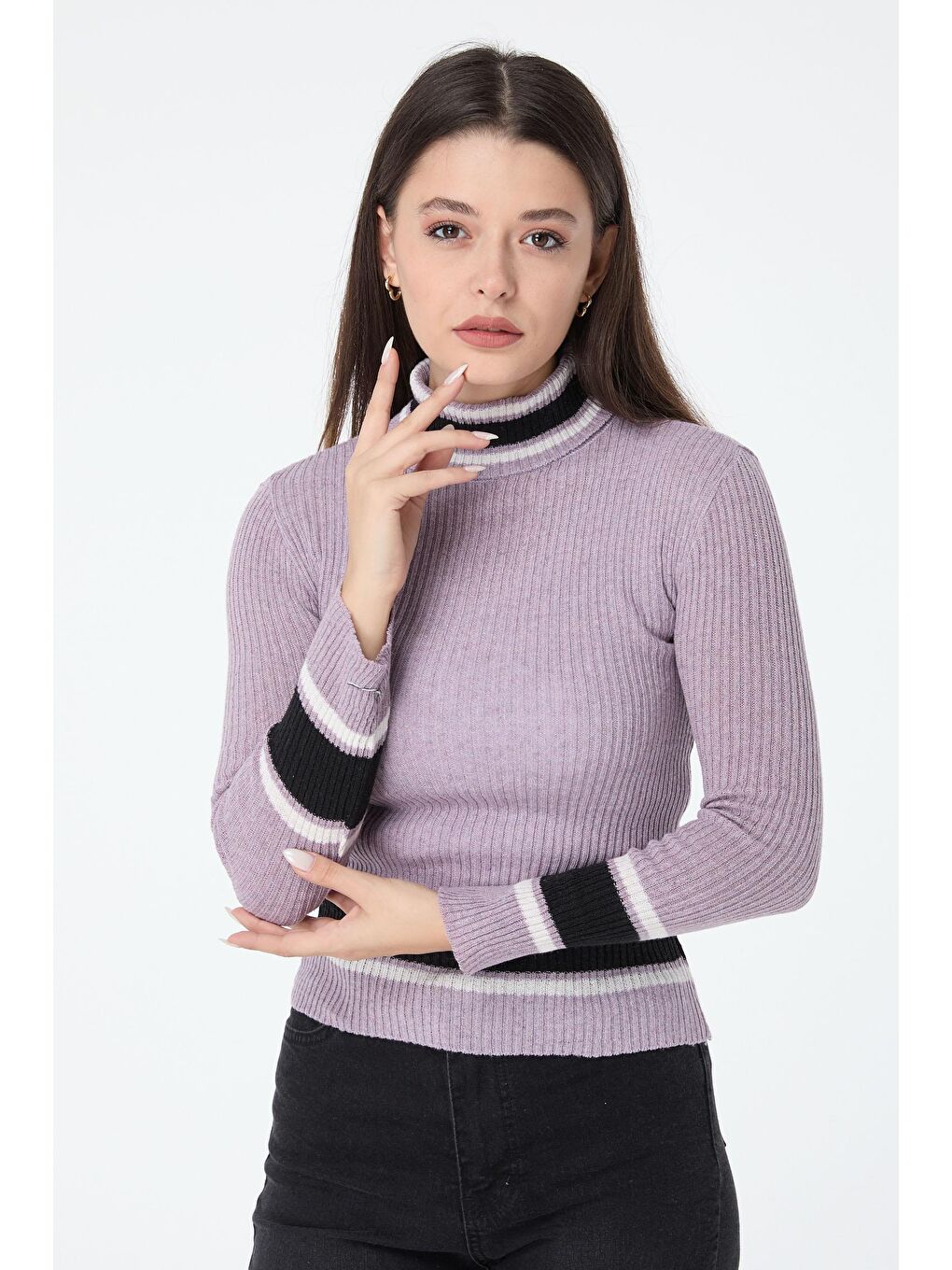 Balıkcı Yaka Kadın Lila Triko Kazak - 23530-2