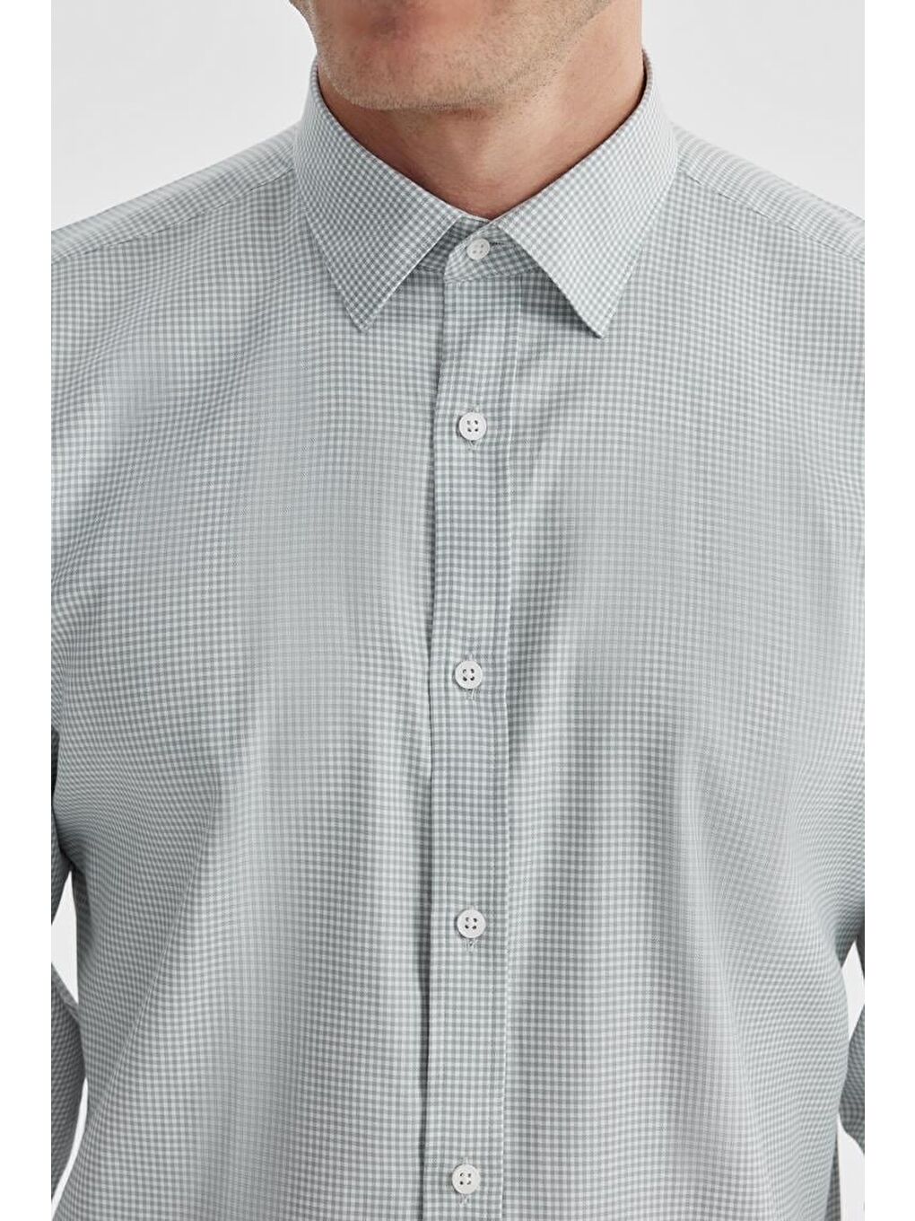 Gri Comfort Fit %100 Pamuk Piti Kare Gömlek-1