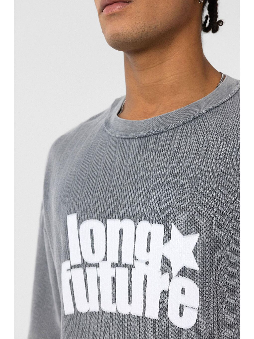 Yıkamalı Oversize Triko Tişört Gri-4