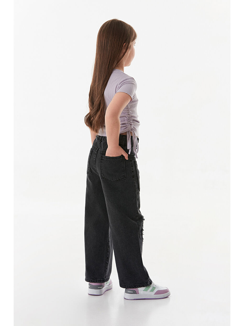 Siyah Nakışlı Fiyonk Detaylı Kız Çocuk Jean-3