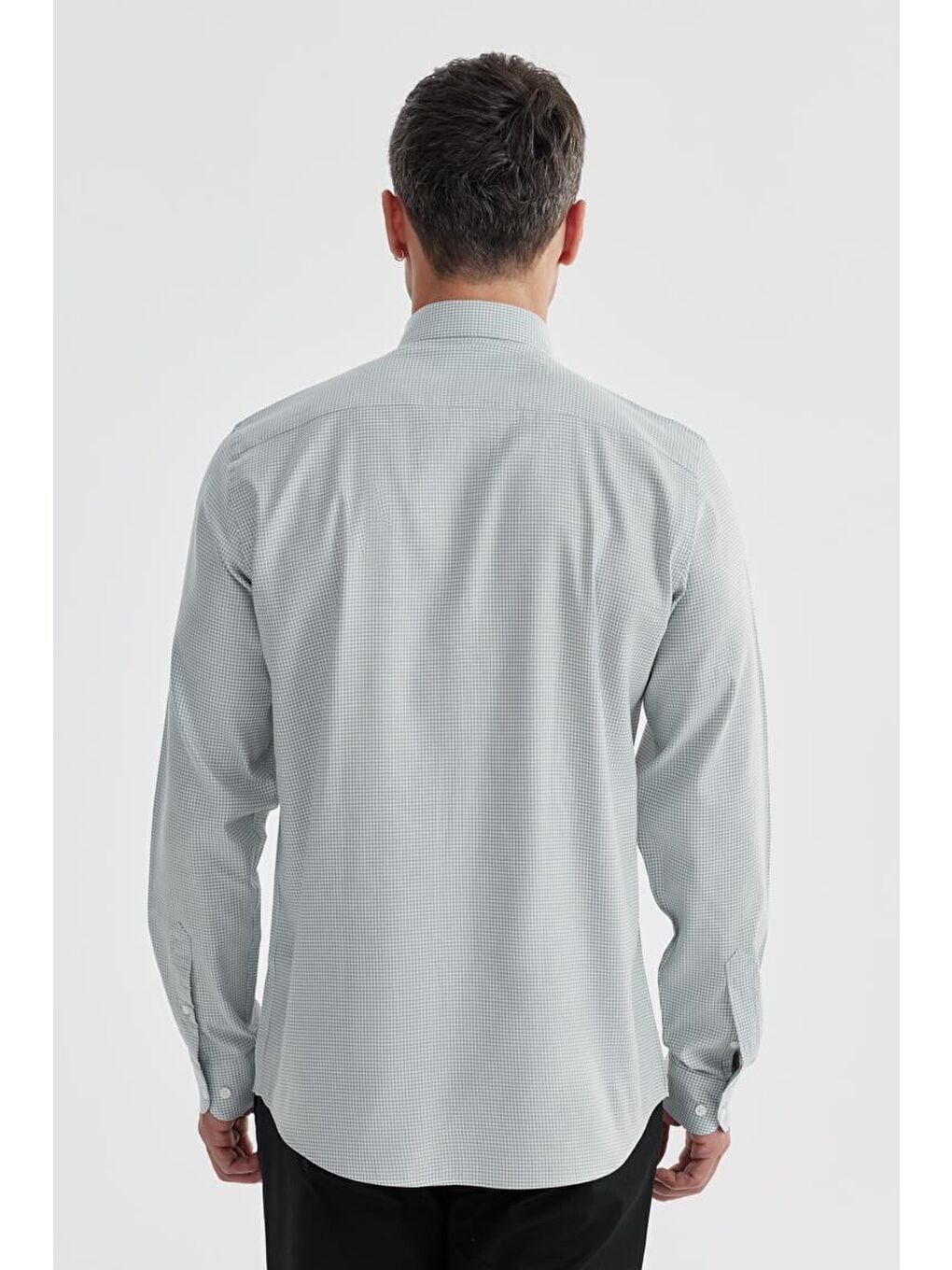 Gri Comfort Fit %100 Pamuk Piti Kare Gömlek-2