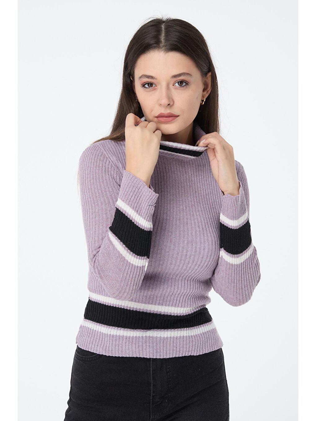Balıkcı Yaka Kadın Lila Triko Kazak - 23530-3