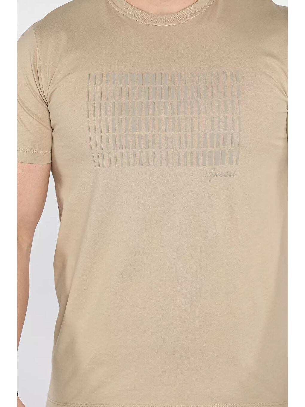 Kahverengi Erkek Bisiklet Yaka Baskılı Tişört-3