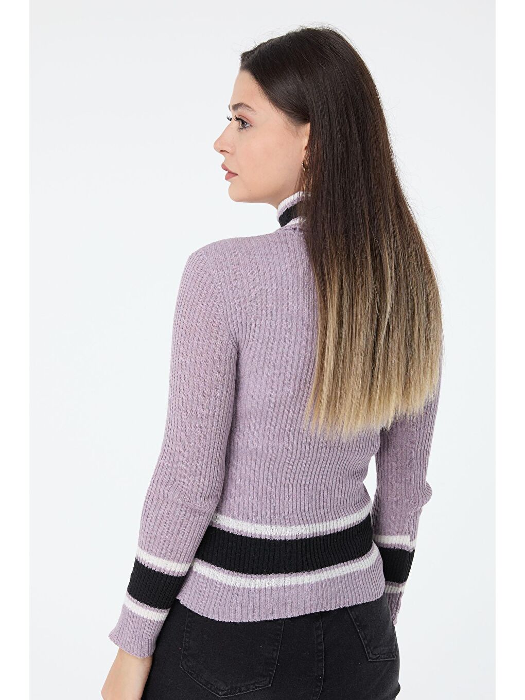 Balıkcı Yaka Kadın Lila Triko Kazak - 23530-4