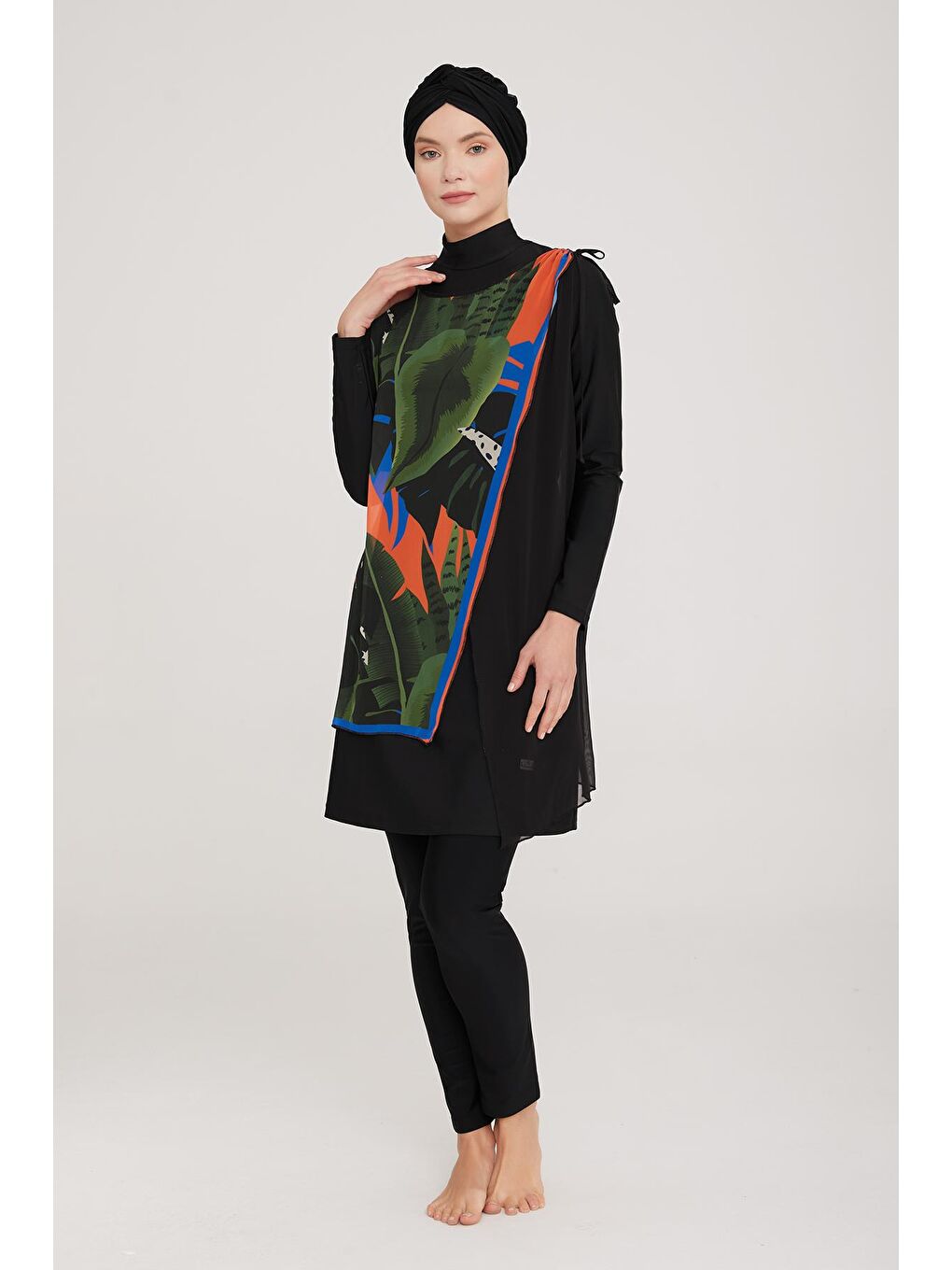 3'lü Pareolu Elastanlı Tam Kapalı Tesettür Mayo Sanda 6 4471 Siyah-2