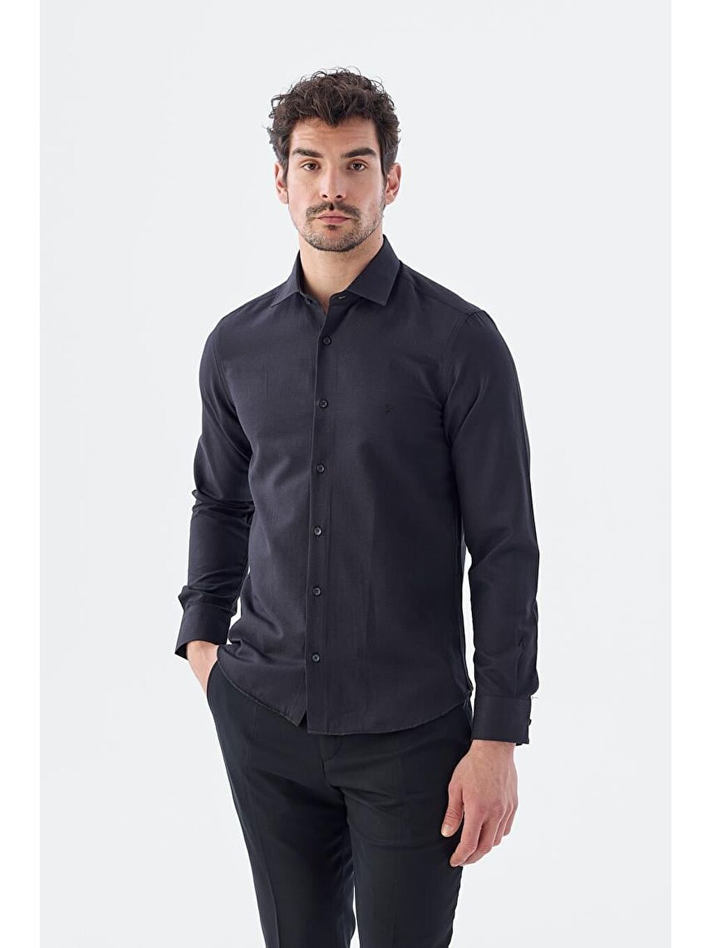 Siyah Comfort Fit Pamuklu Kolay Ütülenebilir Gömlek