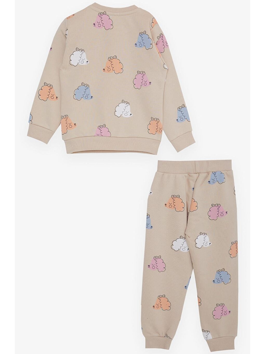 Kız Çocuk Eşofman Takım Renkli Uykucu Kuzucuk Desenli Bej (1.5-5 Yaş)-1