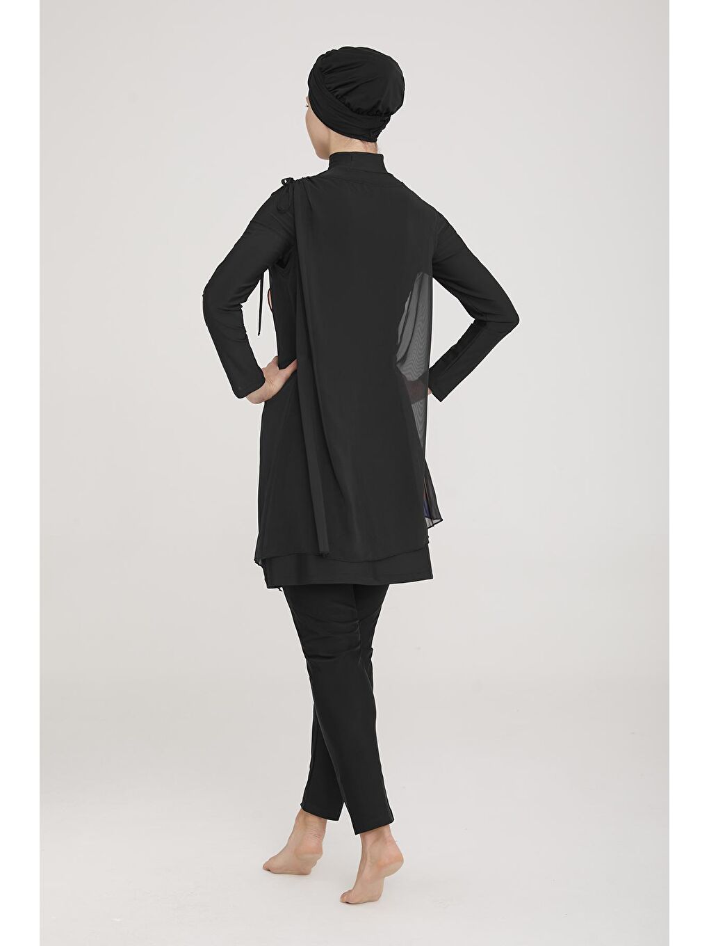 3'lü Pareolu Elastanlı Tam Kapalı Tesettür Mayo Sanda 6 4471 Siyah-4