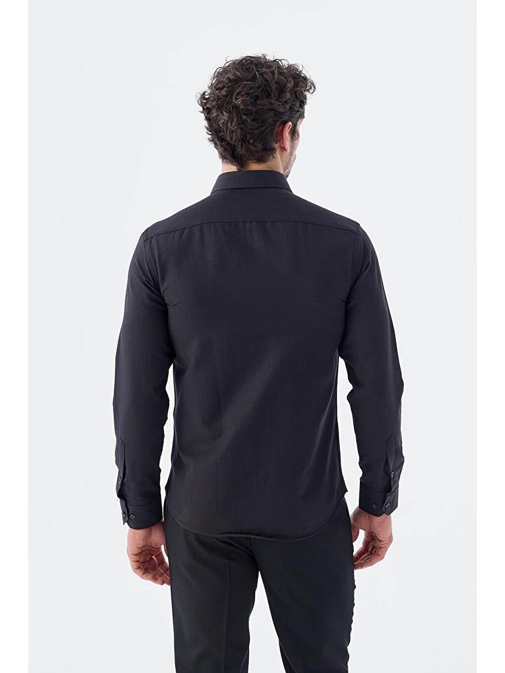 Siyah Comfort Fit Pamuklu Kolay Ütülenebilir Gömlek-3