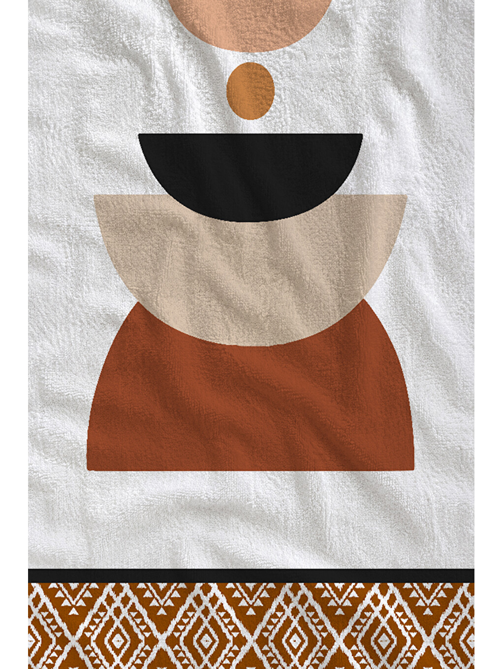 Beyaz Terracotta Bohem Soyut Desenli 70x150 Cm Dijital Baskılı Plaj Ve Banyo Havlusu
