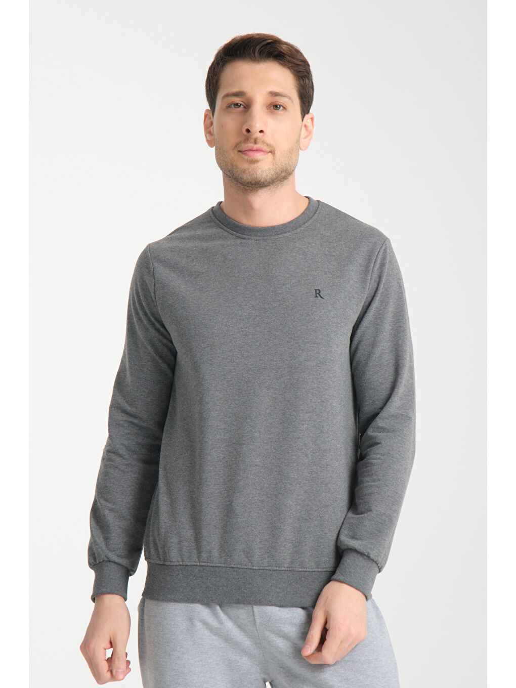 Antrasit Erkek Uzun Kol Bisiklet Yaka Sweatshirt 3206-1