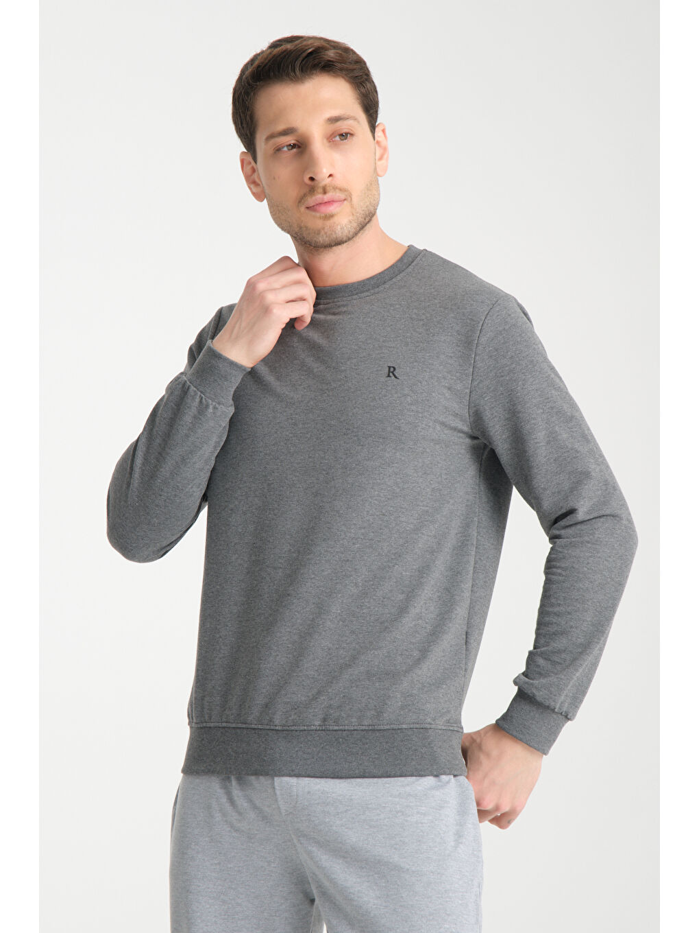 Antrasit Erkek Uzun Kol Bisiklet Yaka Sweatshirt 3206-2