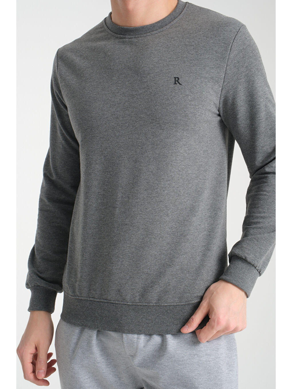 Antrasit Erkek Uzun Kol Bisiklet Yaka Sweatshirt 3206-3