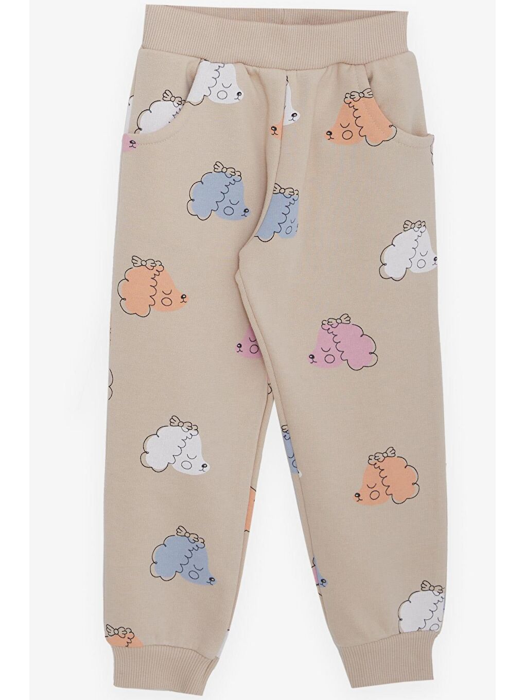 Kız Çocuk Eşofman Takım Renkli Uykucu Kuzucuk Desenli Bej (1.5-5 Yaş)-3