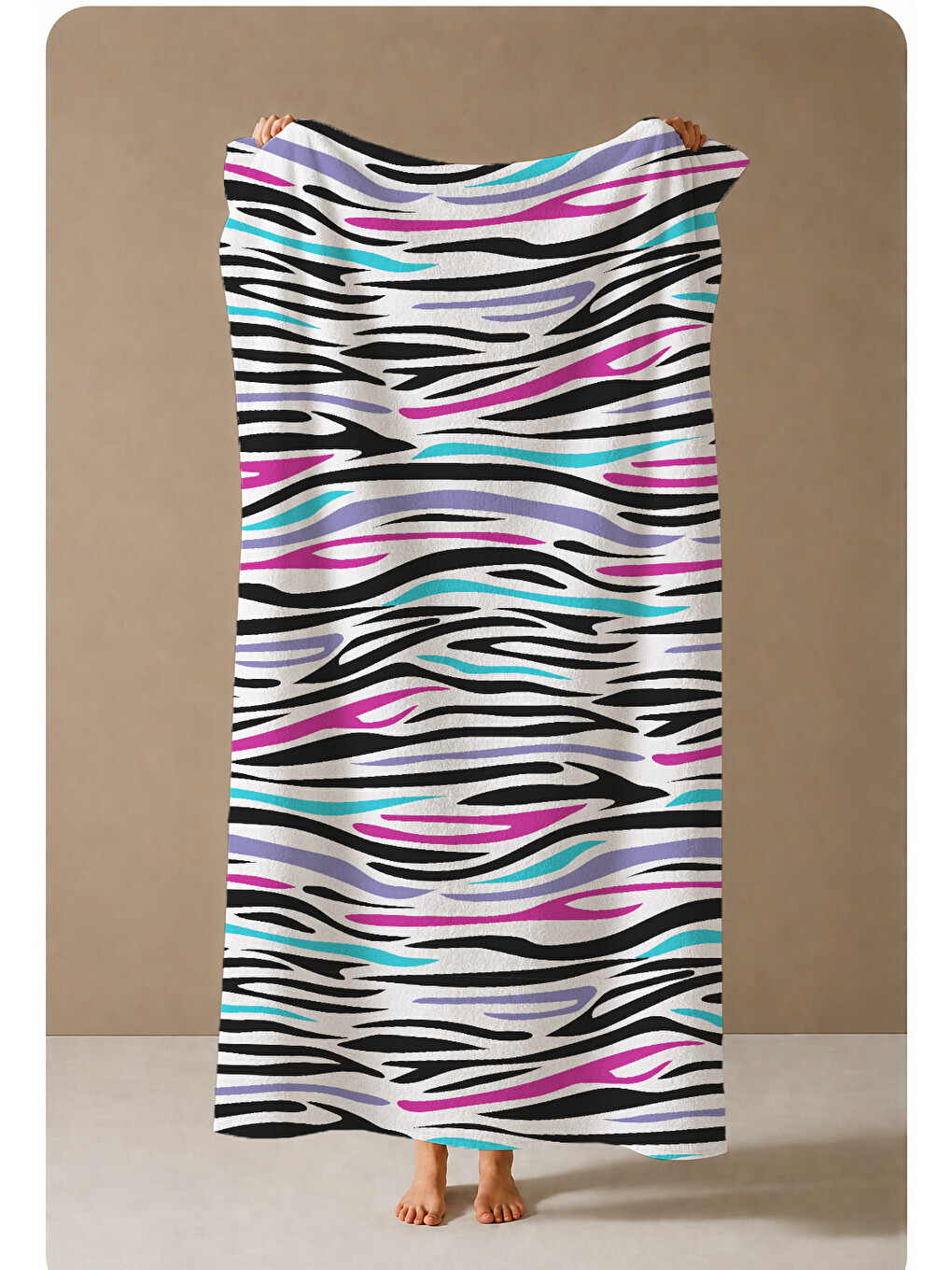 Beyaz Renkli Zebra Dalga Desenli 70x150 Cm Dijital Baskılı Plaj Ve Banyo Havlusu-2