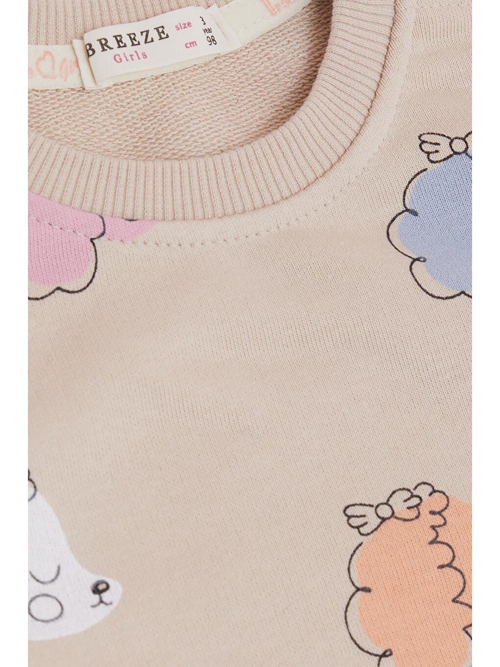 Kız Çocuk Eşofman Takım Renkli Uykucu Kuzucuk Desenli Bej (1.5-5 Yaş)-4