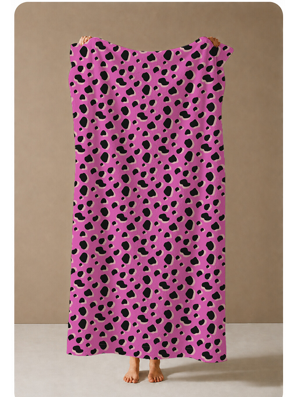 Pembe Siyah Leopar Desenli 70x150 Cm Dijital Baskılı Plaj Ve Banyo Havlusu-3