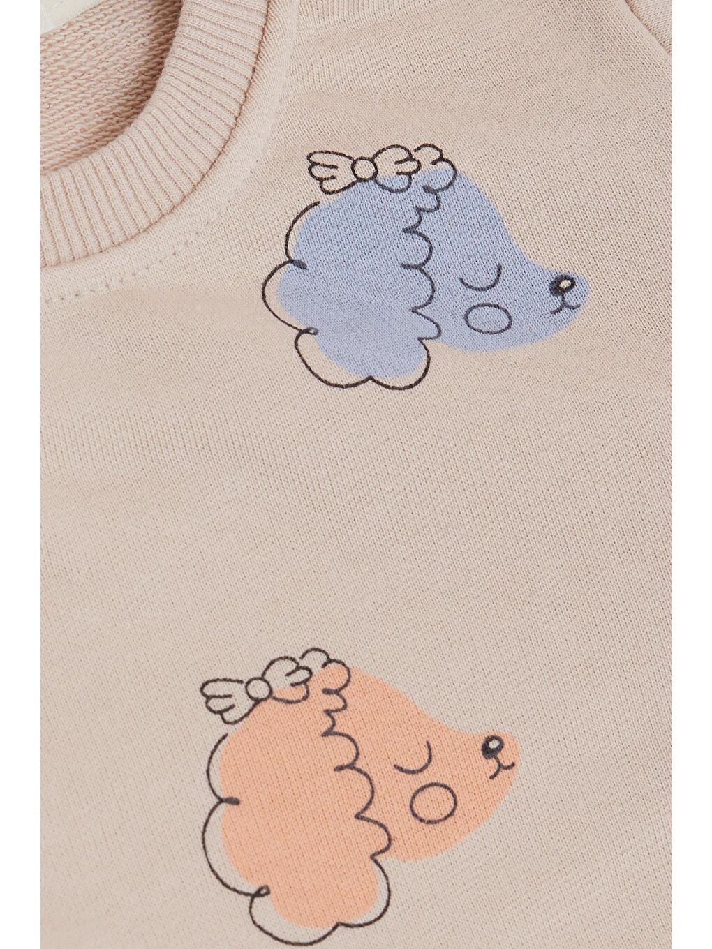 Kız Çocuk Eşofman Takım Renkli Uykucu Kuzucuk Desenli Bej (1.5-5 Yaş)-5